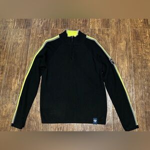 Meister Black Wool Quarter Zip Sweater Nordic Ski Patch Men's Medium